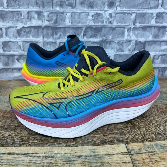 Mizuno Wave Rebellion Pro Yellow Blue Rainbow Running PROTO TYPE Mens Size 9 - Picture 1 of 6